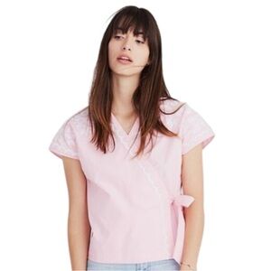 MADEWELL Kimono Wrap Side Tie Wrap Blouse in Pink/White Size XS — PRETTY!!!
